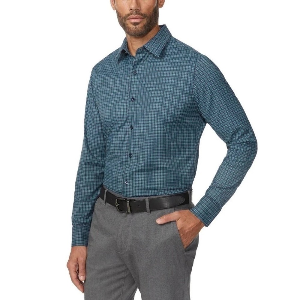 Bonobos Men's Button Down Tech Shirt Slim Fit Size LG Green Blue Long Sleeve NWT